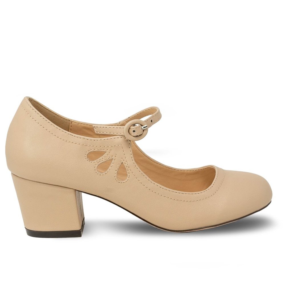 Chase & Chloe Kimmy-21 Women's Round Toe Pierced Mid Heel Mary Jane Styl…